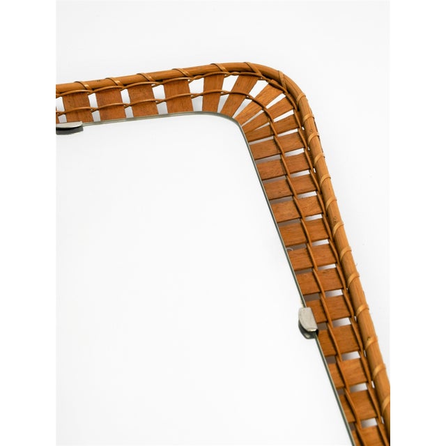 Wood Rattan and Wicker Trapeze Mirror, 1970s For Sale - Image 7 of 13