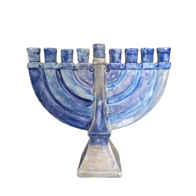 Vintage Hand Painted Ceramic Studio Pottery Menorah For Sale - Image 13 of 16