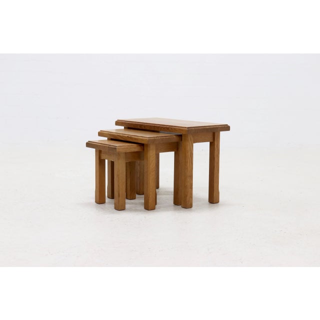 Mid-Century Modern Brutalist Blonde Oak Nesting Tables, 1960s, Set of 3 For Sale - Image 3 of 8