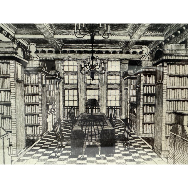 John Taylor Arms (American, 1887-1953) original etching depicting the interior of the Grolier Club Library with its iconic...