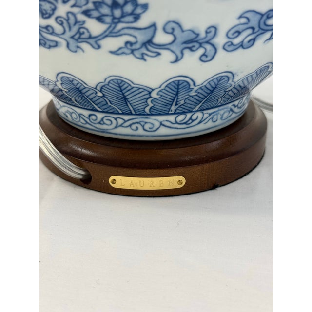 Blue Late 20th Century Pair of Ralph Lauren Home Blue & White Porcelain Double Gourd Table Lamps With White/Blue Trim Shades For Sale - Image 8 of 11