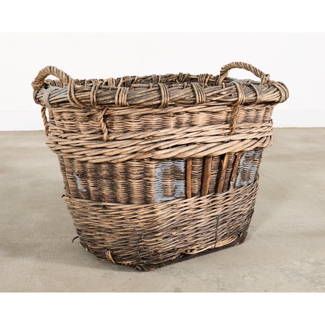 French Provincial Large Rustic French Provincial Wine Harvest Basket For Sale - Image 3 of 18