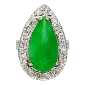 7.88 Carat Jade and Diamond Halo Ring in 18k White Gold Size 6