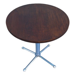 Vintage Mid-Century German Side Table with Chromed Steel Tube Frame and Oak Wood Top, 1960s For Sale