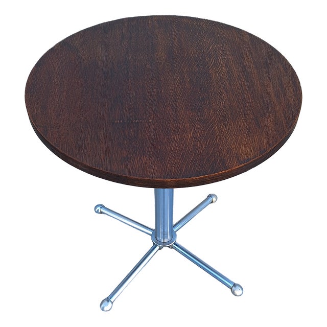 Vintage Mid-Century German Side Table with Chromed Steel Tube Frame and Oak Wood Top, 1960s For Sale