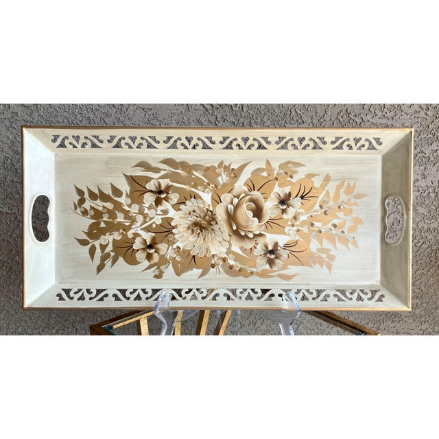 Mid 20th-Century Elegant & Nicely-Sized Reticulated Border Tôleware Two-Handled Tray For Sale - Image 12 of 12