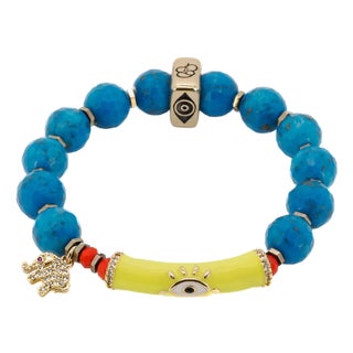 Evil Eye & Elephant Turquoise Stone Beaded Bracelet For Sale