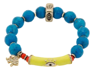 Evil Eye & Elephant Turquoise Stone Beaded Bracelet