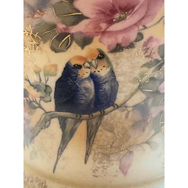 1940"s Abingdon Potteries Usa Art Deco Ceramic Hand Painted Glazed Finish Vase Floral and Birds Decor For Sale - Image 4 of 18