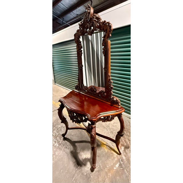 1970s French Rococo Style Mahogany Console Table For Sale - Image 10 of 12