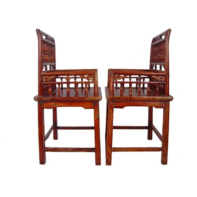 19 Century Antique Camphor Wood Chinese Southern Official's Hat Armchairs Set For Sale - Image 9 of 14