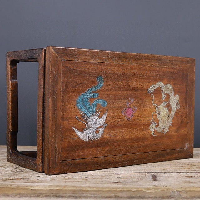 Wood African Rosewood Low Table With Dragon & Phoenix Inlay | Chinoiserie Display Stand For Sale - Image 7 of 9