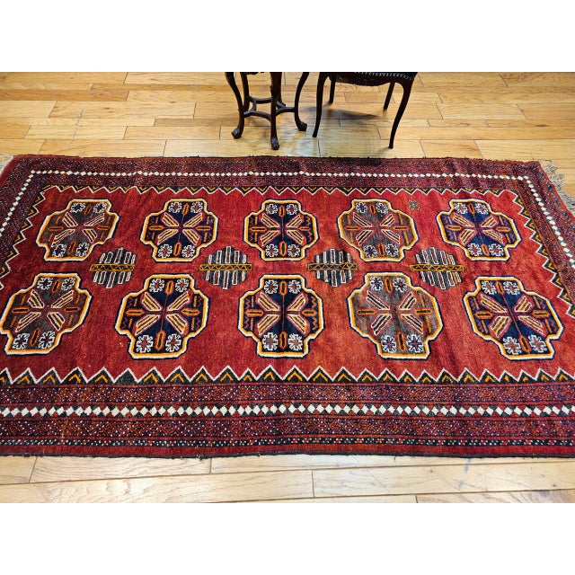 Vintage Afghan Tekke Bokhara in Allover Geometric Pattern in Red, Navy, Gray, Ivory For Sale - Image 9 of 11