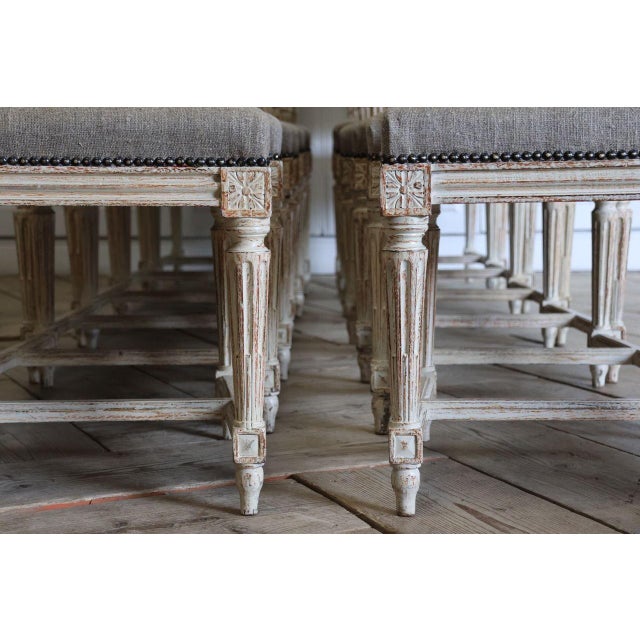 Early 20th Century Set of Twelve Early 20th Century French Square Back Louis XVI Chairs in Original Paint For Sale - Image 5 of 14