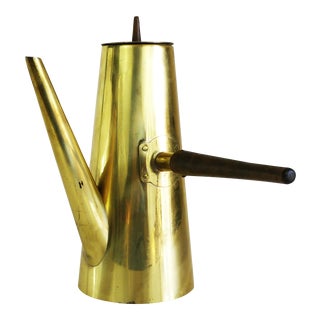 Mid-Century Brass & Teak Coffee Server For Sale