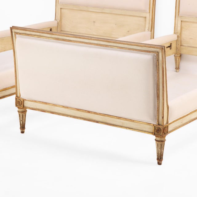 Wood A Pair of French Louis XVI Style Painted and Gilt Twin Beds, C. 1940. For Sale - Image 7 of 8