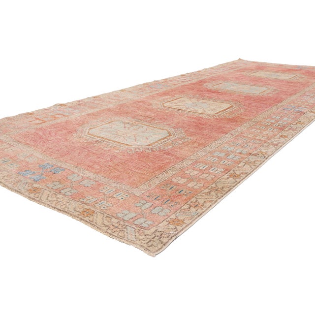 54154 Vintage Turkish Oushak Rug, 04'06 x 11'09. The Blushed Procession: A Vintage Turkish Oushak Masterpiece of Quiet...