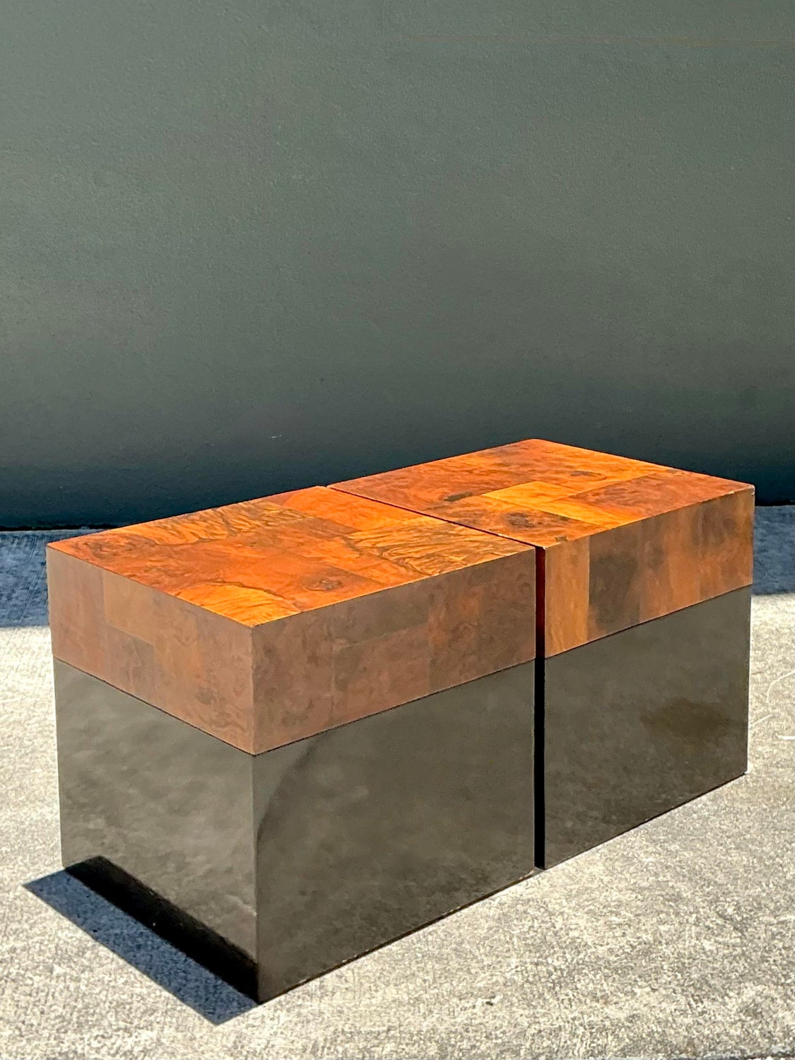 Vintage Burl Parquet Low Drinks Tables - A Pair - Detail view