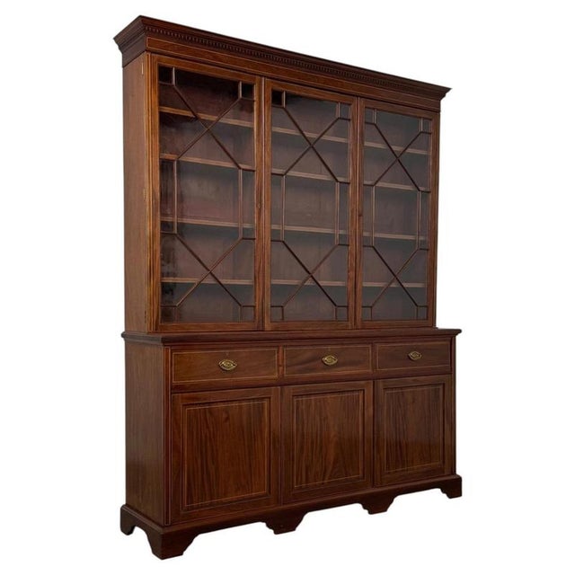 Large Antique 18th Century English Georgian Mahogany Bookcase For Sale - Image 6 of 13