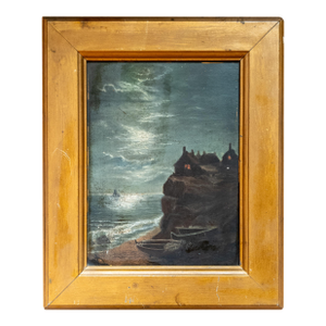 19th Century Moonlit Nocturne Oil Painting of a Shoreline