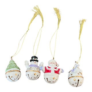 Vintage Lenox Set of 4 Christmas Ornaments Porcelain Holidays Snow Man Tree Santa For Sale