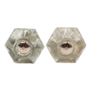 Pair of Antique 1 In. Hexagon Glass Cabinet Drawer Knobs For Sale