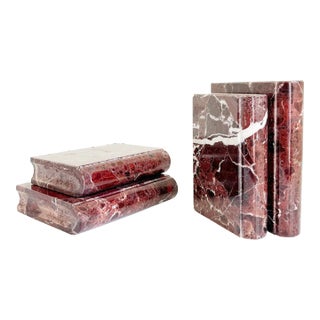 Vintage Burgundy Italian Marble Bookends, Pair For Sale