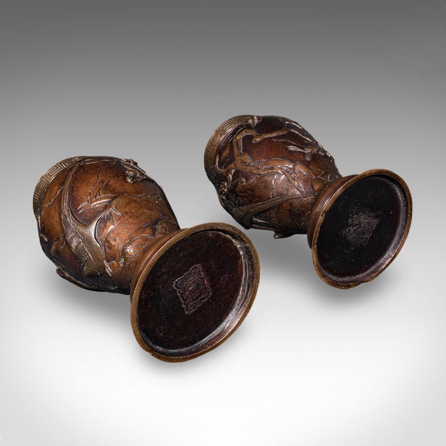 Pair of Antique Decorative Meiji Vases, Japanese, Bronze, Bouquet Pot, Victorian For Sale - Image 10 of 12