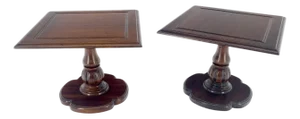 Pair Solid Cherry Dark Espresso Clover Base 21x21 Square Top Side End Lamp Table