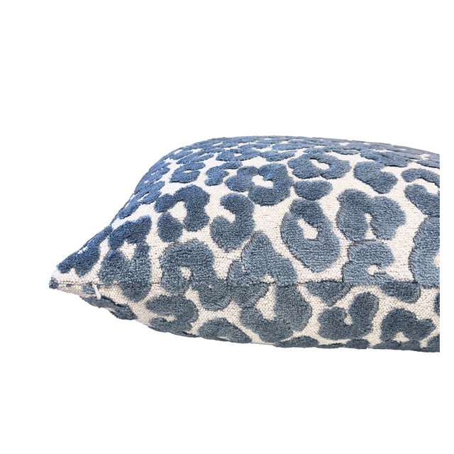 Cerulean Blue Leopard 20x20 Velvet Throw Pillow With Feather Down Insert For Sale - Image 4 of 7