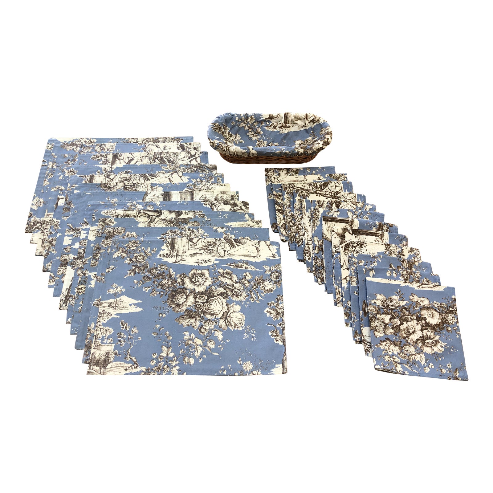 Le Cluny Provencal Coated Placemats, Napkins, and Bread Basket Set of