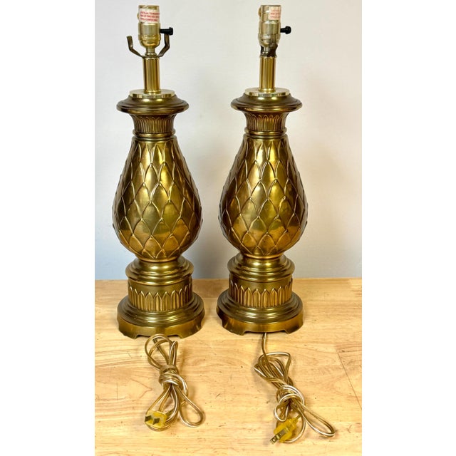 Pair of Hollywood Regency Brass Artichoke Table Lamps by Stiffel, 1960s For Sale - Image 13 of 15