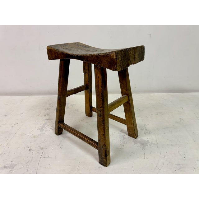 Brown Antique Rustic Elm Stool For Sale - Image 8 of 14