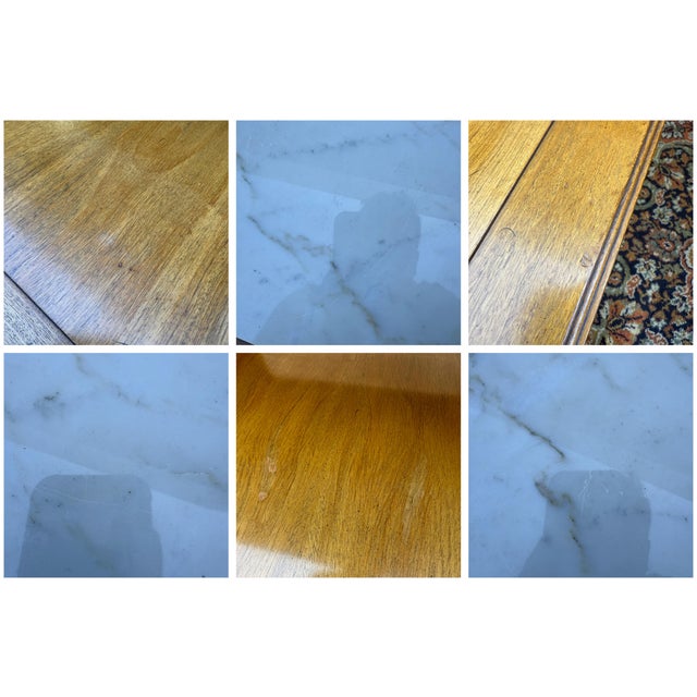 Vintage Gordon's Fine Furniture French Louis XVI Walnut Step Back Side Tables With Italian Marble Inserts - A Pair For Sale - Image 17 of 18