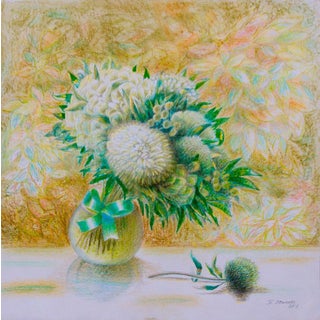 Color Pencil Painting Green Bouquet Kytkov Svatoslav For Sale