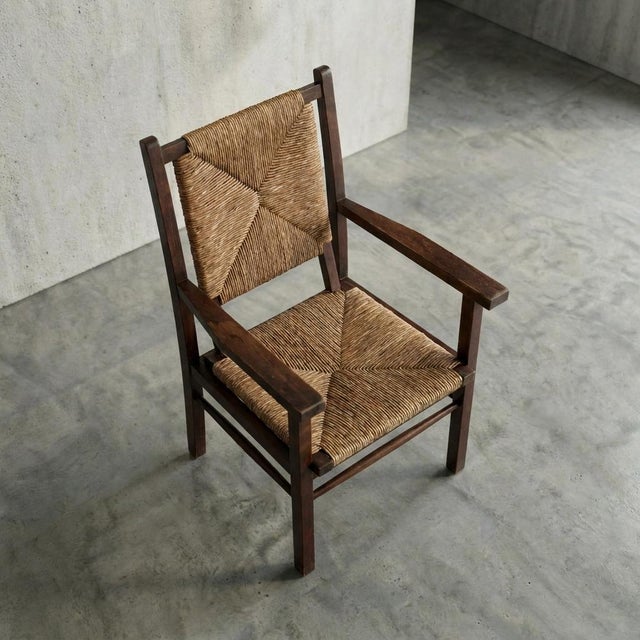 1960s Spanish Walnut and Bulrush Rationalist Armchairs, 1960s For Sale - Image 5 of 11