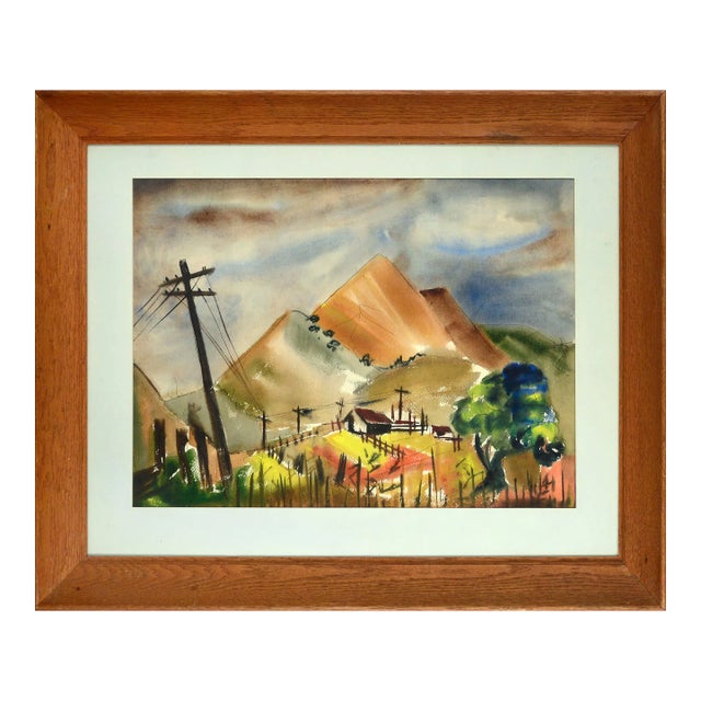 Mount Diablo, Mid Century Bay Area Hills Landscape Watercolor For Sale