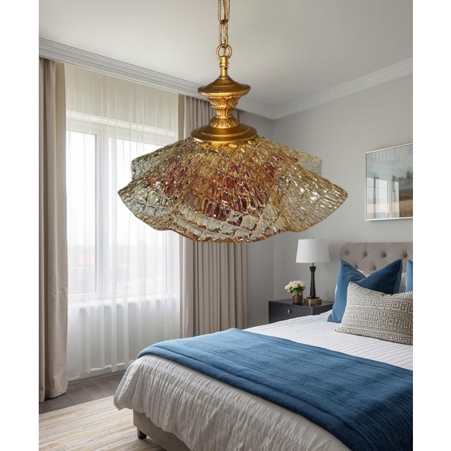 Vintage Murano Fazzoletto Art Glass “Fiore Di Fuoco” Amber Red Pendant Light For Sale - Image 10 of 18