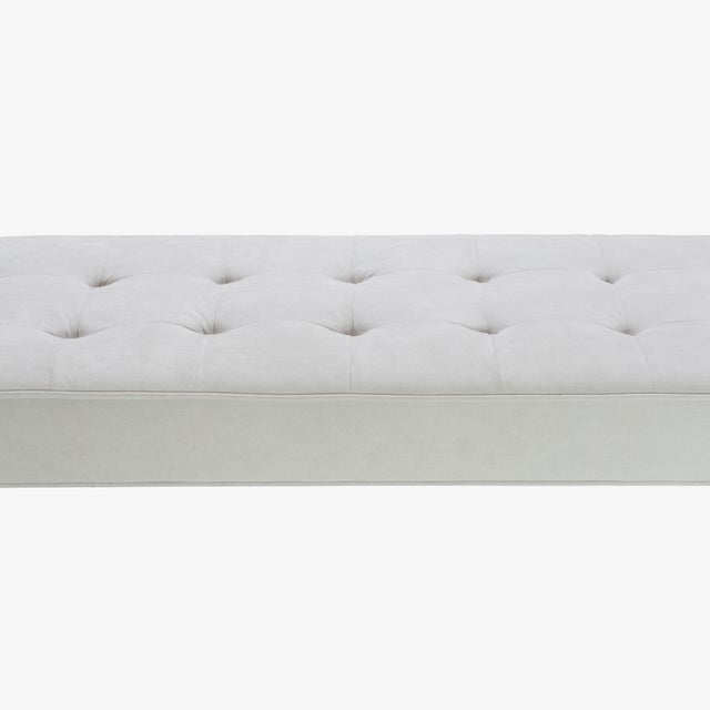 Metal Astor 60" Tufted Brass Bench in Dove Luxe Suede by Montage For Sale - Image 7 of 9