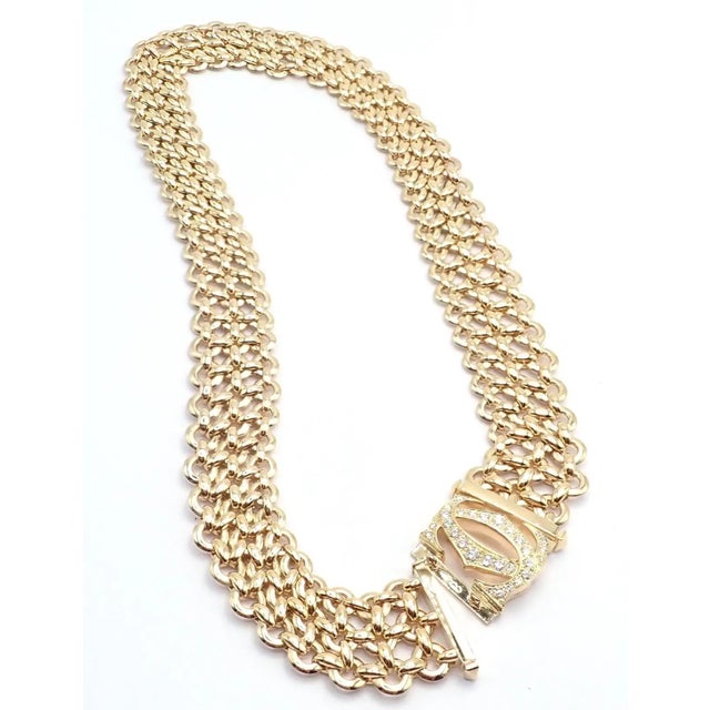 1990s 1990s Cartier Penelope Diamond Double C Three Row Yellow Gold Necklace For Sale - Image 5 of 17