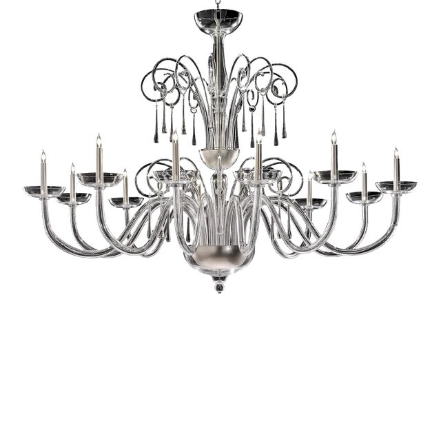 Grand Venetian “Curls” Murano Glass Chandelier in Clear Glass For Sale