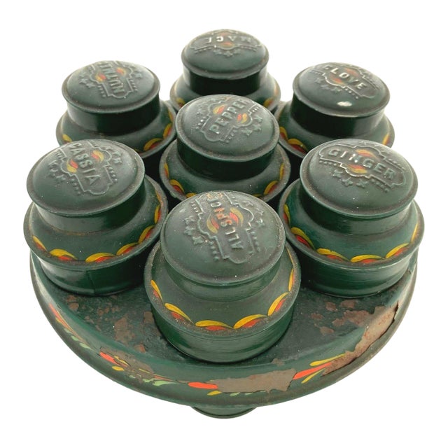 Vintage Tin Spice Round- 8 Pieces For Sale