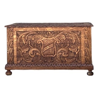 Vintage Carved Wood Lyre Trunk For Sale