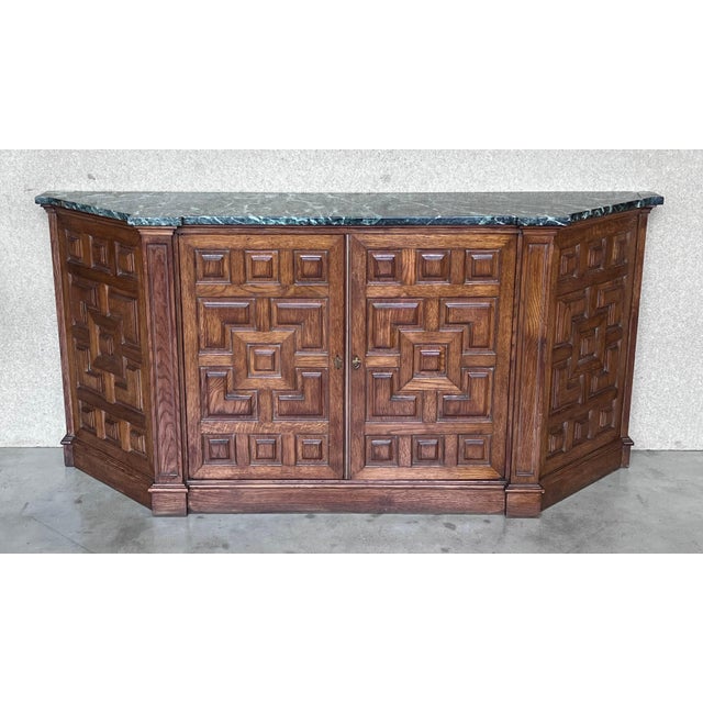 Late 19th Century Catalan Spanish Baroque Carved Walnut Tuscan Two Doors Cabinet with Marble For Sale - Image 16 of 18