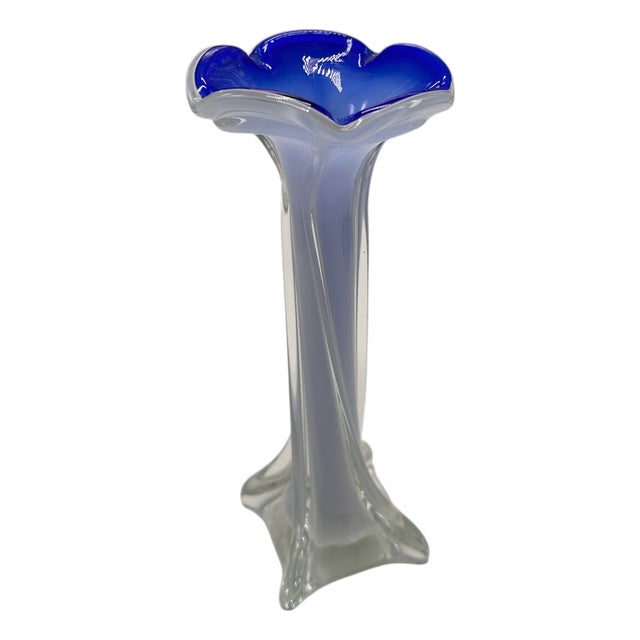Clear and Blue Murano Glass Flower Vase, Italy, 1960s For Sale