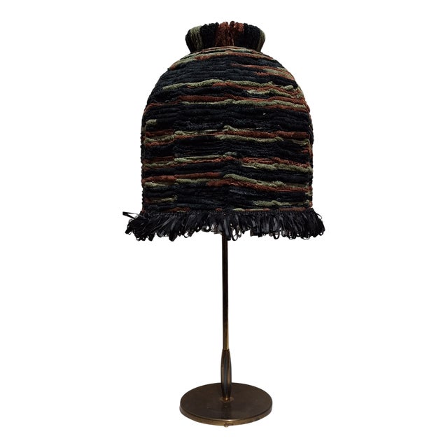 Mid-Century German Table Lamp with Slim Metal Base and Handmade Fabric Shade, 1950s For Sale