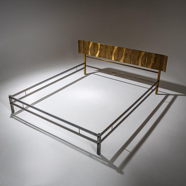 Luciano Frigerio Bed With Brass Headboard by Luciano Frigerio, Italy, 1970s For Sale - Image 4 of 11