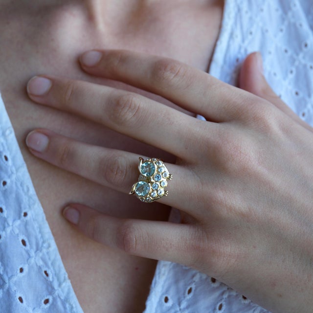 14K Yellow Gold Natural Aquamarine｜Sky Blue｜Round｜Eye Clean Aquamarine CTW: 2.10 Natural Diamond Grade: G Color｜VS Clarity...