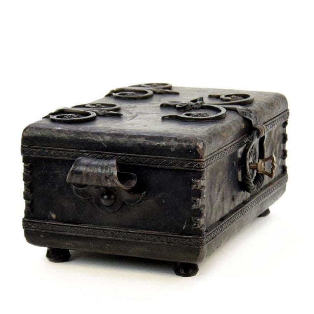Vintage Hand-Forged Wrought Iron Box by Fr. Sauer, Germany, 1946 For Sale - Image 7 of 10