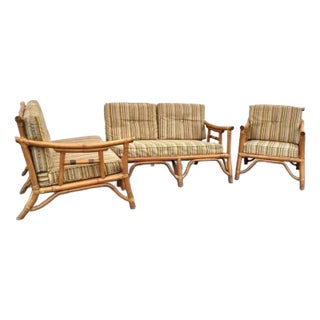 Mid 20th Century *Rare Pagoda Calif- Asia Rattan Sofa & Chair Set For Sale